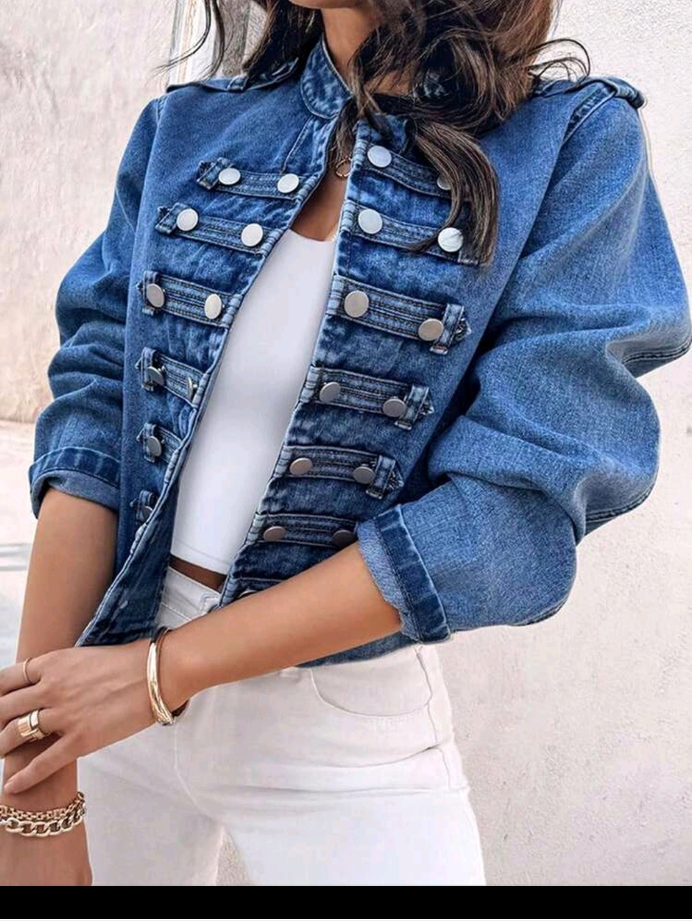 Denim Military-Style Blue Women's Jacket - Picture 5 of 5
